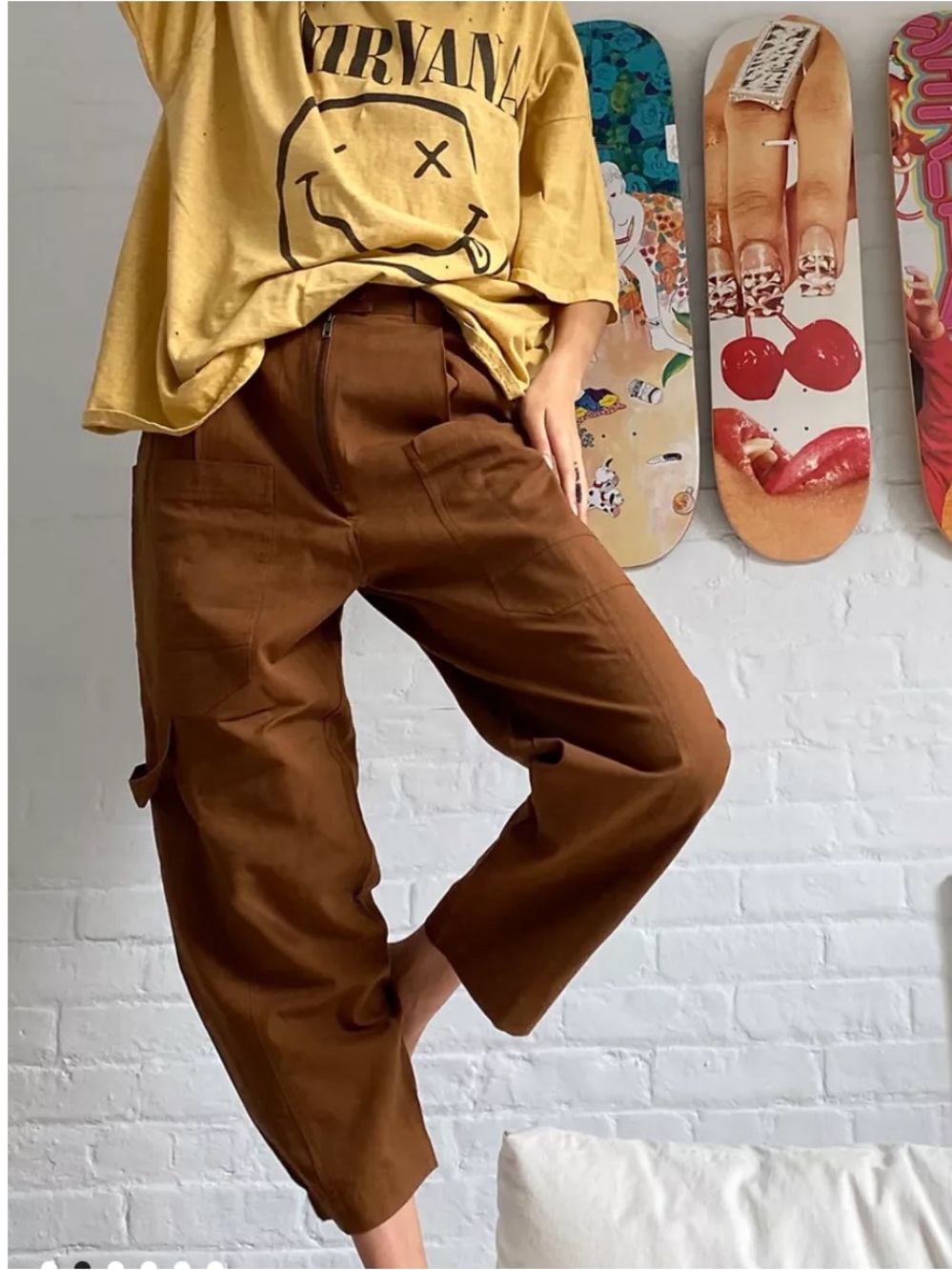 UO Urban outfitters Kinley Linen High-Waisted Brown Cargo Pant